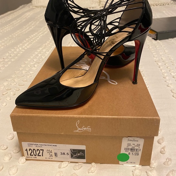 Christian Louboutin Confusa 100 Size 8-8.5 Patent Black Killer Heels - Picture 2 of 12